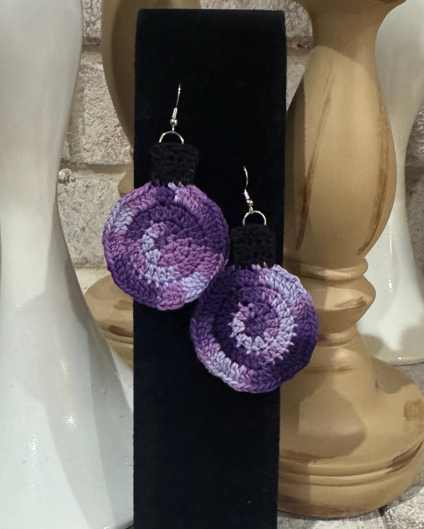 Crocheted Purple Ornament Earrings