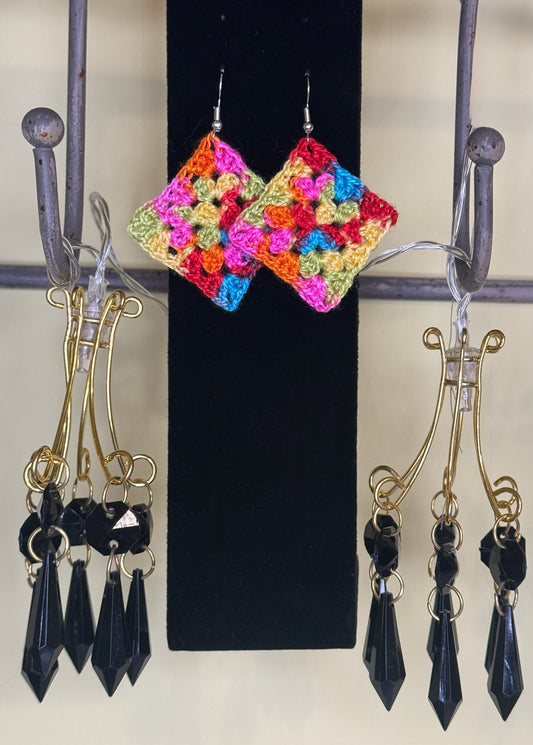 Bright Granny Square Crocheted Earrings