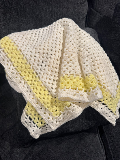 White & Yellow Crocheted Square Blanket