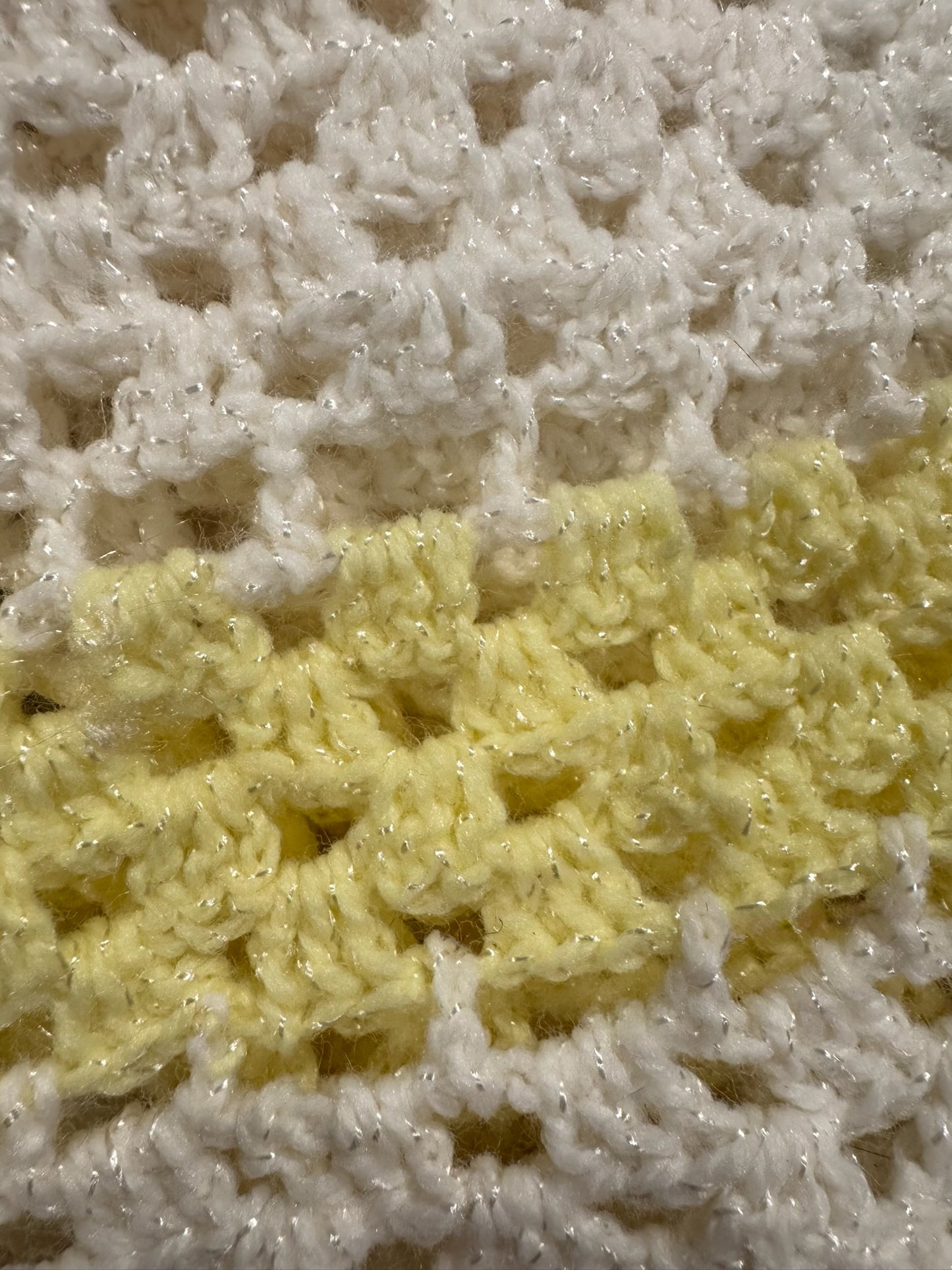 White & Yellow Crocheted Square Blanket