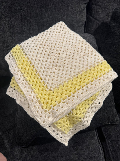 White & Yellow Crocheted Square Blanket