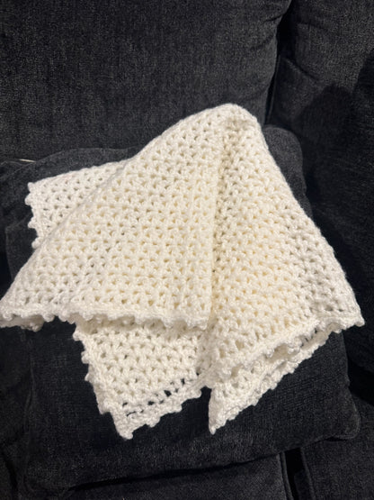 White Crocheted Square Blanket