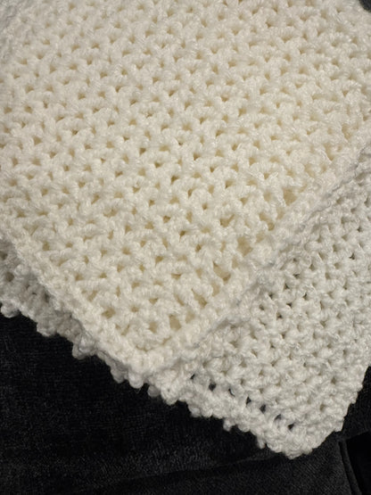 White Crocheted Square Blanket