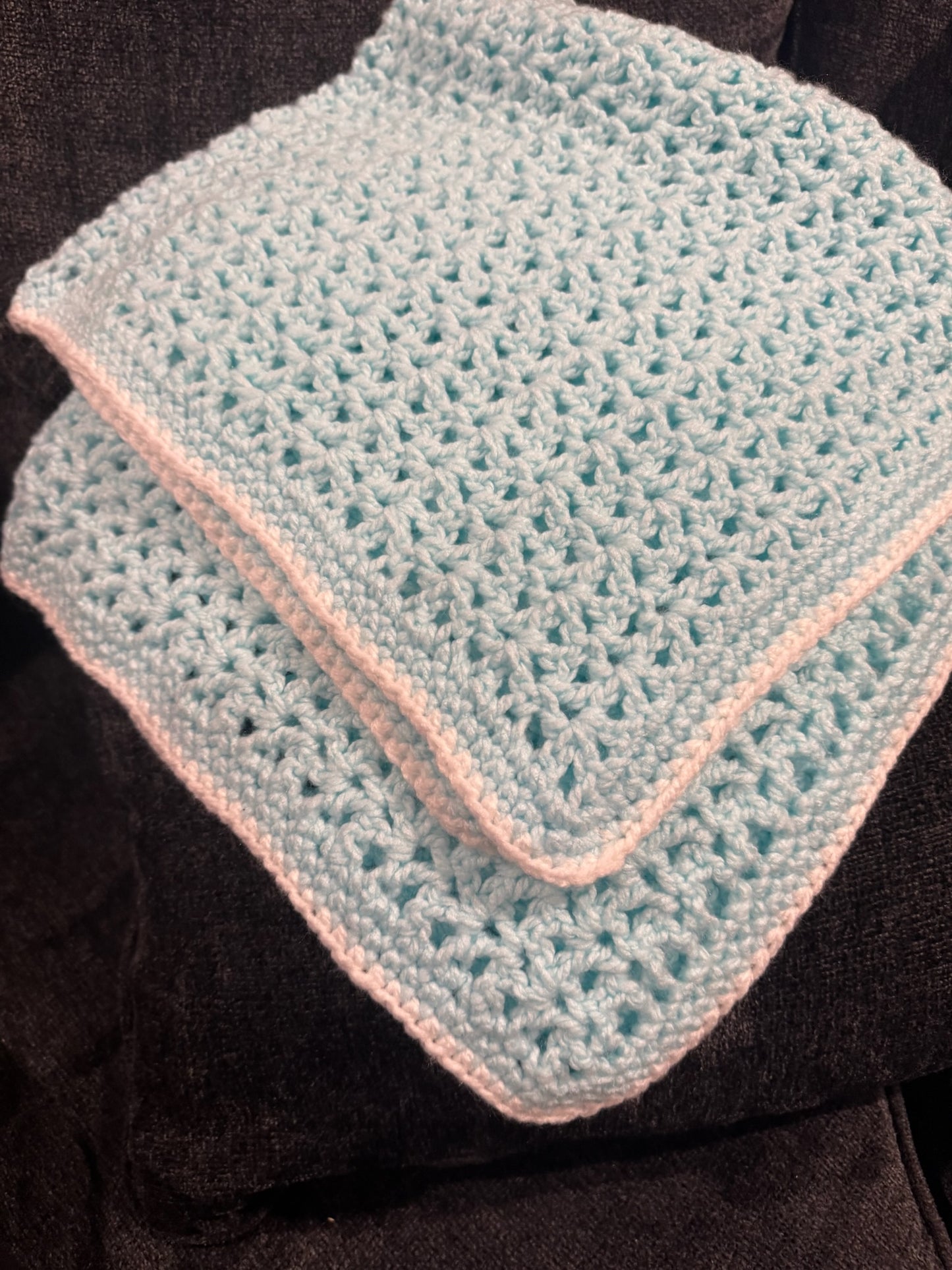 Blue & White Crocheted Blanket