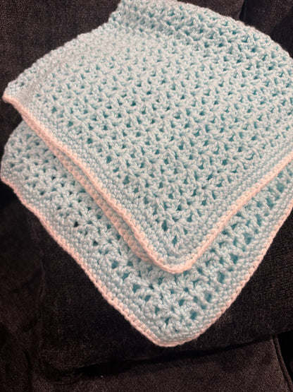 Blue & White Crocheted Blanket
