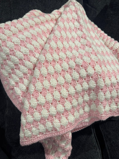 Pink & White Shell-Stitch Crocheted Blanket