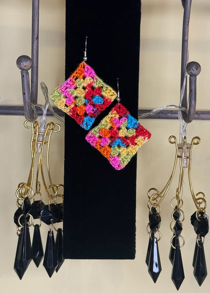 Bright Granny Square Crocheted Earrings